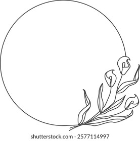 Lined Circle Floral Frame Vector Illustration