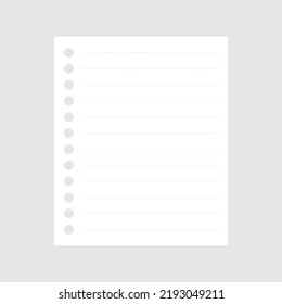 Lined clean notepaper. Paper blank empty sheet. Vector isolated on white.