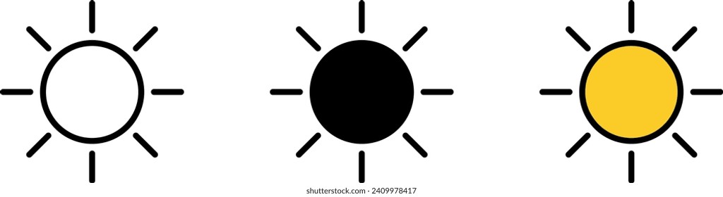 Lined, colored Sun Icon for Brightness, Intensity Setting icon Vector illustration.