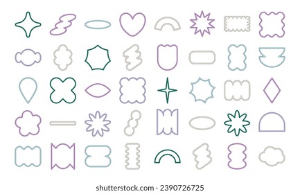 Formas Geométricas De Resumen Colorido En Lino. Las formas pegajosas son ovaladas, rectangulares, de líneas, florales, de bling. elementos de fondo abstractos para marca, empaquetado, impresiones y publicaciones en medios sociales.