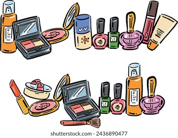 Lined cosmetics cosmetics hand-drawn style line illustration set