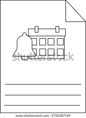 A lined document displays a calendar bell icon top right page corner folded
