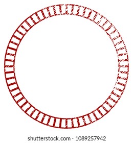 Lined double circle frame grunge textured template. Vector draft element with grainy design and corroded texture in red color. Designed for overlay watermarks and rubber seal imitations.