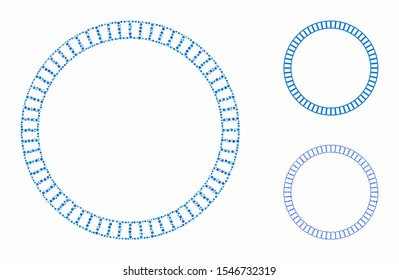Lined double circle frame mosaic of round dots in variable sizes and color tinges, based on lined double circle frame icon. Vector round dots are united into blue composition.