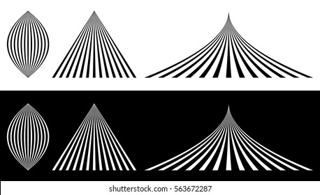 Lined elements - Almond, triangle and bent triangle. Merging, converging lines