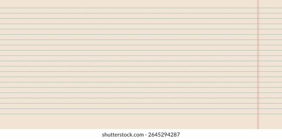 Papel texturizado horizontal vazio forrado. Planilha branca com faixas. Página em branco do fichário. Tela de fundo da grade de linhas largas. Ilustração da capa do bloco de notas da escola do vetor. Livro de recortes estacionário.