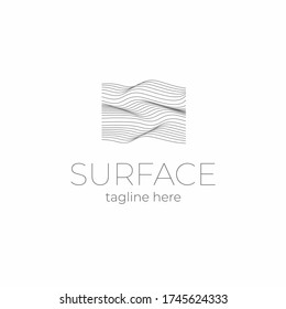 Lined field abstract logo template. 
Abstract stripes line wavy field pattern. Topography logo. Relief logo. Mesh surface. Geology layers. Topographic line map.