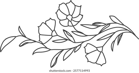 Lined Flowers Branch Vector Illustration