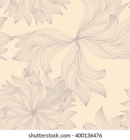 Lined flowers seamless pattern for textile background. Vector drawing.
