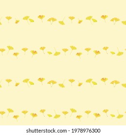 Lined ginkgo leaves. Striped pattern, seamless, continuous pattern (yellow background)