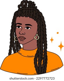 Lined girl avatars in bold modern style. Vibrant portrait. Gen Z.