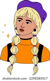 Lined girl avatars in bold modern style. Vibrant portrait. Gen Z.