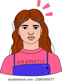 Lined girl avatars in bold modern style. Vibrant portrait. Gen Z.