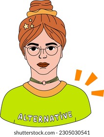 Lined girl avatars in bold modern style. Vibrant portrait. Gen Z.