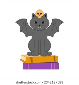 Lined Halloween Cat with Bat Wings, Cartoon Character