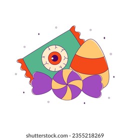 Lined Halloween Cute Candies Colourful, Cartoon Vector