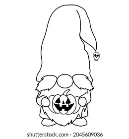 Lined Halloween Gnome holding Pumpkin