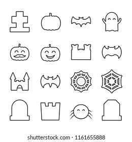 Lined halloween related icons set. Collection of thin line cute decorative elements