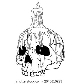 Lined Halloween Skull with Candle