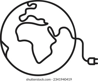 Icono En Lino Ilustrando El Planeta De Carga EV, Sustentable, Energía Verde, Ilustración Vectorial.