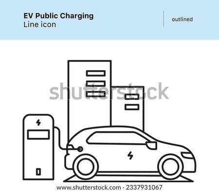 Lined Icon Illustrating Public Charging for Electrical Car, Public charger, Car charging, Public parking, Charger, Vector Illustration.