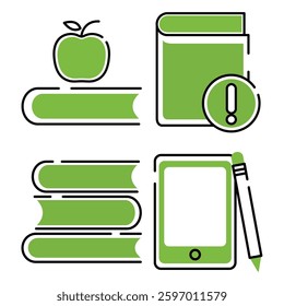 Lined Icon Knowledge Learning Book School Library Colour Literature
