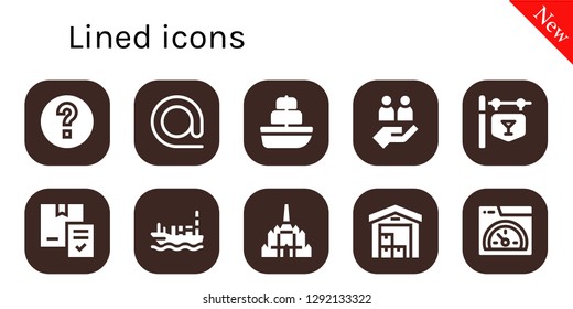  lined icon set. 10 filled lined icons. Simple modern icons about  - Help, At, Ship, Teamwork, Bar, Delivery, Thatbyinnyu temple, Speed