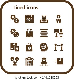 Lined Icon Set. 16 Filled Lined Icons.  Collection Of - Exchange, , Bar, Manager, Rate, Shipping, Center Alignment, Components, Delivery, Global, Line