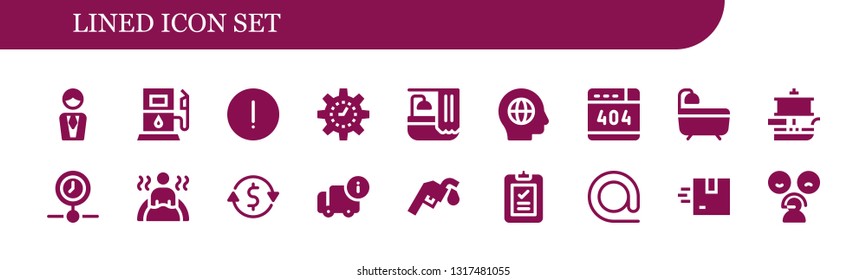 lined icon set. 18 filled lined icons.  Simple modern icons about  - Manager, Gas station, Advise, Management, Bath, Global, , Ship, Processing, Currency exchange, Delivery, At