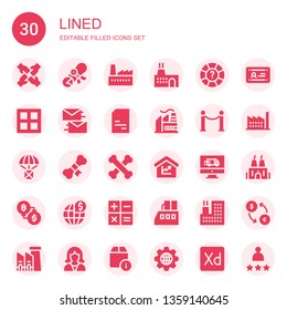 lined icon set. Collection of 30 filled lined icons included Teamwork, Diploma, Factory, Help, Border, Exchange, Doc, Line, Bone, Bones, Amount, Delivery, Global, Calculation