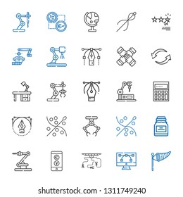 lined icons set. Collection of lined with wind sign, vector, industrial robot, exchange, conserve, sewing, calculating, desk, teamwork, rating. Editable and scalable lined icons.