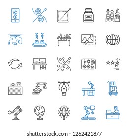 lined icons set. Collection of lined with working, industrial robot, research, globe, delivery, desk, vector, components, rating, sewing, exchange. Editable and scalable lined icons.