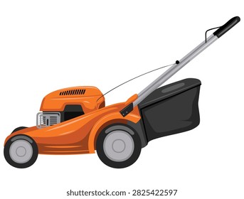 Lined illustration of close up lawnmower with trash bag perfect for garden yard maintenance outdoor cleaning or landscaping themed creative design