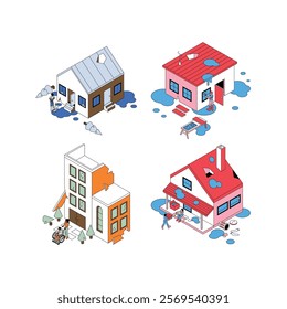 Lined isometric post flood natural disaster support