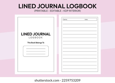 Lined Journal Logbook KDP interior design