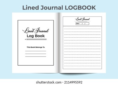 Lined journal notebook. Lined journal log book with a pencil. Logbook interior. Diary interior template. Tasklist diary template. Lined journal diary interior design.