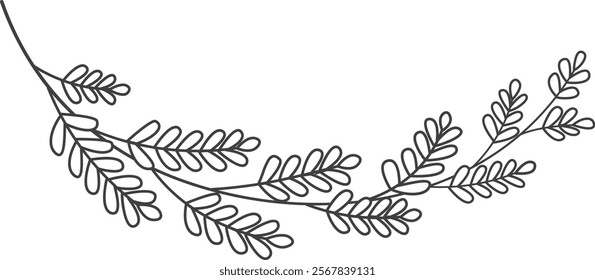 Lined Leaves Branch Vector Illustration