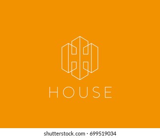 Lined letter H house logotype. Premium home building vector icon logo. 