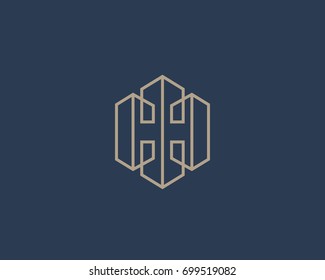 Lined Letter H House Logotype. Premium Home Building Vector Icon Logo. 