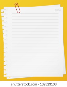 lined memo papers with red color clip on board. vector.