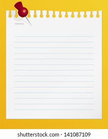 lined memo papers with red color pin on board. vector.
