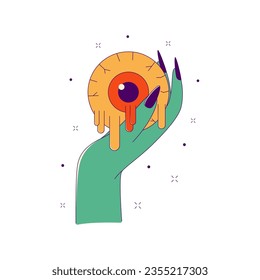 Lined Monster Hand with Eyeball, Cartoon Vector