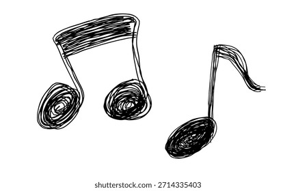 Notas musicales alineadas Icono de línea dibujado a mano Ilustración vectorial monocromática con múltiples líneas superpuestas