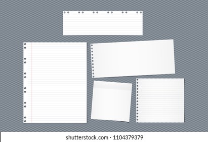 Lined note, notebook paper strips for text stuck with sticky tape on squared brown background. Vector illustration.