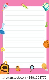 Lined note paper card with creative educational school student skill art music sience patterns