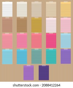 Lined Notebook, the colorful paper set on cardboard. Vector illustration.