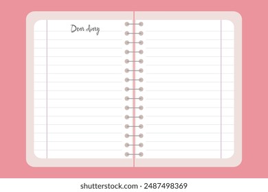 Lined notebook with the inscription "Dear Diary". Vector flat illustration.