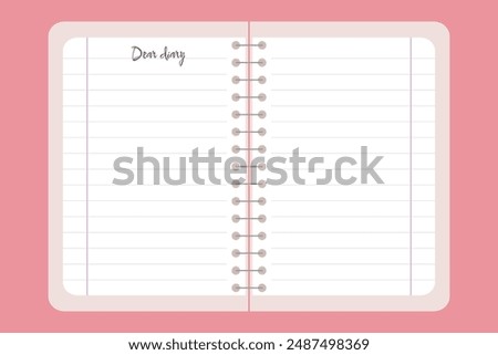 Lined notebook with the inscription "Dear Diary". Vector flat illustration.