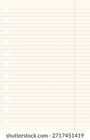 Lined notebook page. Sheet of paper. Blank scrapbook element. Vector illustration in flat style.