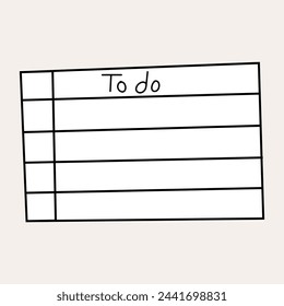 A lined notebook page with a text that says "To Do" for tasks to be done, like fun sticky notes for leaving messages. Vector illustration